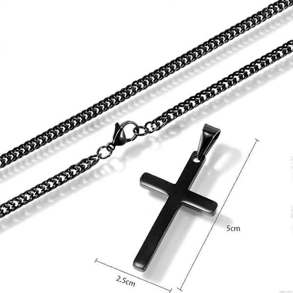 Kors Halskjede for Menn, Sølv Gull Rustfritt Stål Enkelt Kors Anheng Halskjede for Menn Cubansk Lenke 18-26 Tommer Black 26  Inches