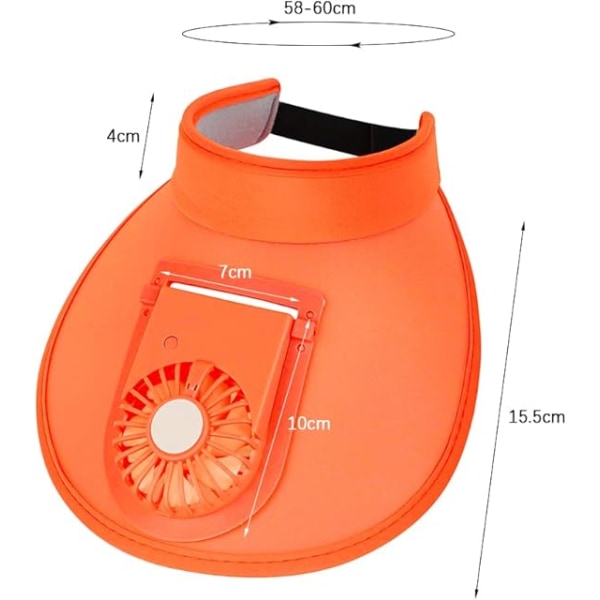 Solskjermhatt med vifte Bred brem Strandlue Kjølende sol UV-beskyttelseshatt Tom topp Solhatt med justerbar elastisk spenne Orange