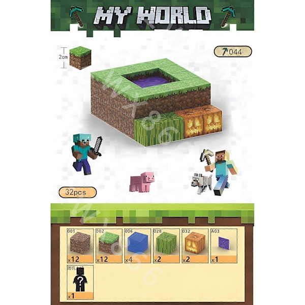 Minecraft-minihahmo Pelikartta DIY Magneettilelut Minecraft Dungeons Sarjakuvamaailma Mallintaja Luovat lelut Lapsille Lahjat T044-32PCS