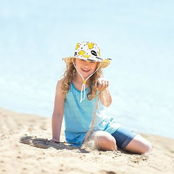 Børne Solhat, Unisex Børne Sommerhat Spand Hat med Justerbar Hagesnor Bred Skygge Solbeskyttelseshat