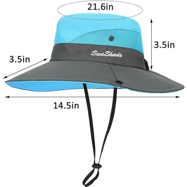 Dame Solhatter Bred Bremskjerm UV-beskyttelse Mesh Foldbar Hestehale Bøtte Fiskehatt Strandlue for Fiske Fotturer Hagearbeid Utendørs Blue