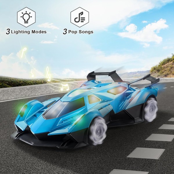 Lamborghini Fjärrstyrd Bil för Pojkar Drift RC Bilar med 360° Rotation, Spray, Musik & Ljus 1:12 Laddningsbar RC Bil Leksaker 10-12km/h Sport Race Leksaksbilar blå