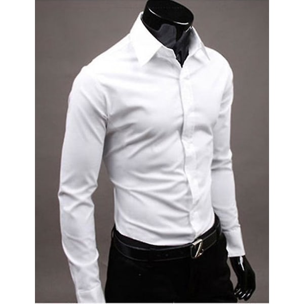 Lyxskjortor Herr Casual Collared Formella Slim Fit Shirts Toppar White M