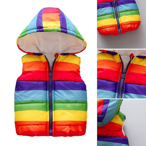 Vinterpufferjacka för barn med huva Regnbågsfärg Hooded kort kappa 120cm