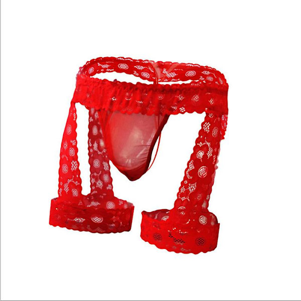 Mäns underkläder spets lågt midja stretchig G-string bikini trosa underkläder Red