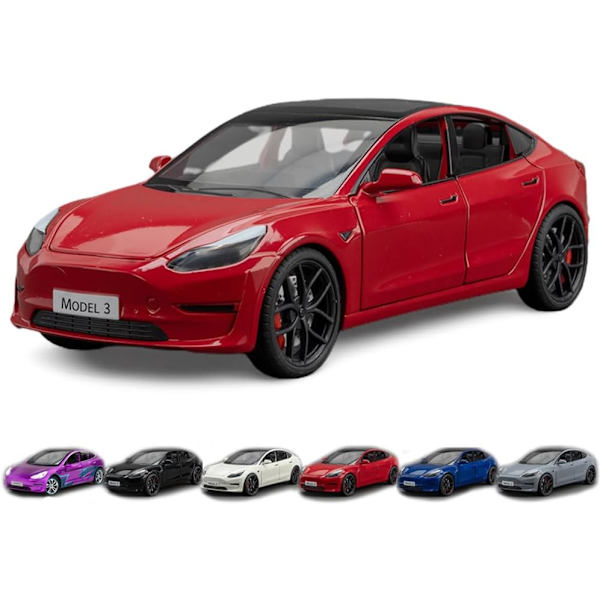 1/24 Skalig Diecast Bilmodell 3, Legering Diecast Leksaksbilar Drag tillbaka Leksaker med Ljud & Ljus, Fordon Leksaker för Barn Present Bilälskare Samling röd