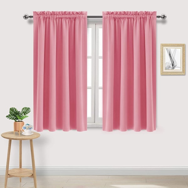 Mörkläggningsgardiner för sovrum – Gardinstångsficka, termiskt isolerade, energibesparande draperier för vardagsrum och kök, 2 paneler Pink 132X213cm