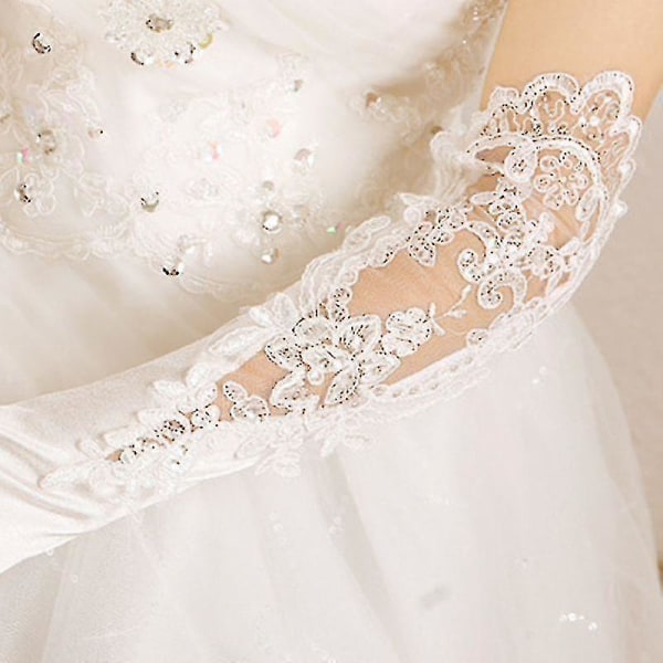 Bröllopshandskar för kvinnor Långa Tyll Brudspets Vita handskar