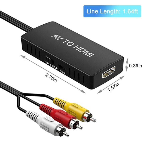 RCA till HDMI-omvandlare, AV till HDMI kompositvideo-ljudomvandlare, stöder PAL/NTSC för PS2, PS3, STB, VHS, VCR, Blu-Ray DVD