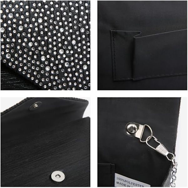 Damkvällsklänning Frosted Satin Clutch Väska Crossbody Handväskor Fest Bal Bröllop Kuvert Black