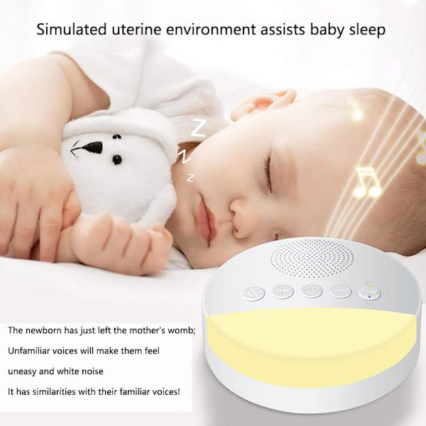 Vitbruskmaskin, Baby Ljudmaskin med Nattlampa, Sömn Ljudmaskin, Bärbar Sömn Terapi för Baby, Äldre, Hem, Resa, Förbättra