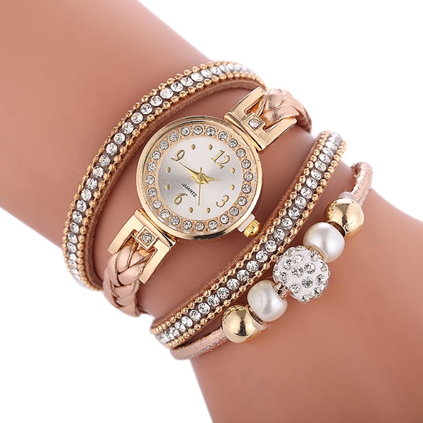 Damklockor Mode Vintage Weave Wrap Quartz Armbandsur Watch för damer R