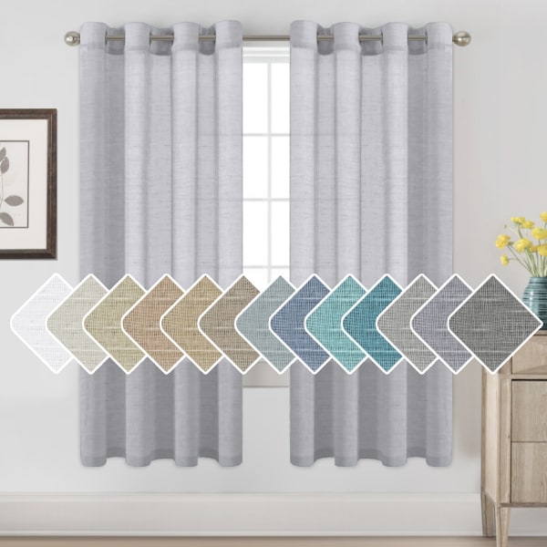Linnegardiner Nickelögla Naturligt Linne Halvtransparenta Gardiner 2 Paneler, Sekretess Lägg till Premium Mjuk Rik Material Draperi för Sovrum/Vardagsrum Light gray Width 132cm x Height 274cm