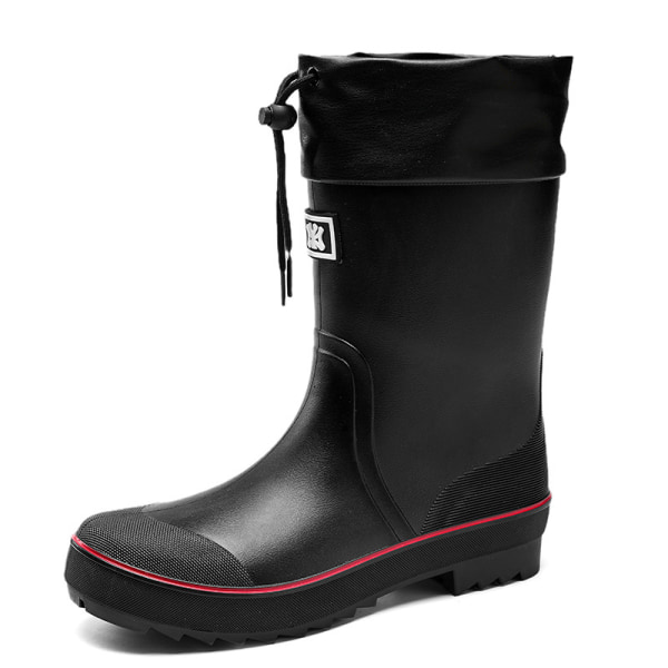 Regnstövlar vattentäta skor med tjocka sulor för män Black red 45