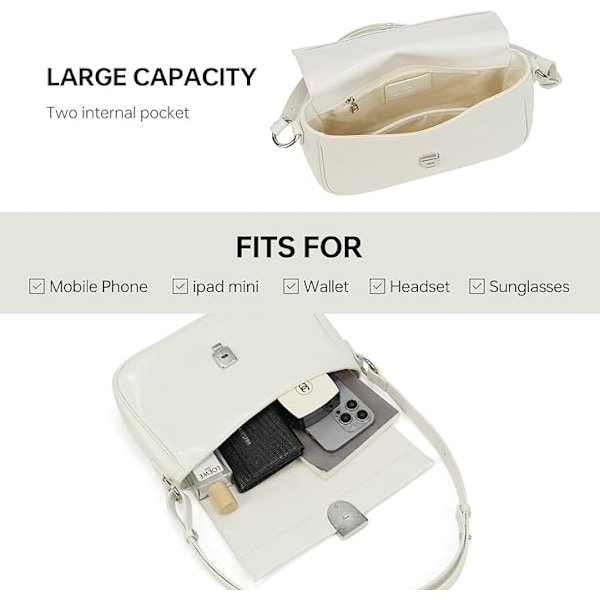 Läder Crossbody Väska för Kvinnor Liten Axelväska med Justerbar Rem Trendig Designer Handväskor vit