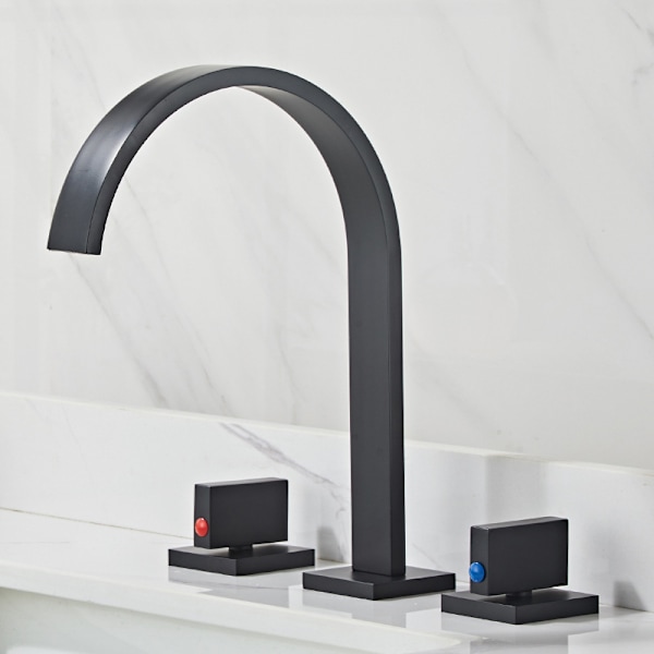 Tredelad Badrumsbänksblandare Modern Mjuk Utlöp Varm- och Kalltvattenblandare Kranar Däckinstallation black