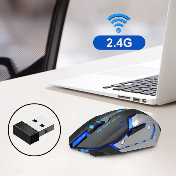 Uppladdningsbar trådlös mus Bländande mus 2,4g Mute 7 färger Andningslampa 3 Justerbar precisionsnivå för PC Laptop