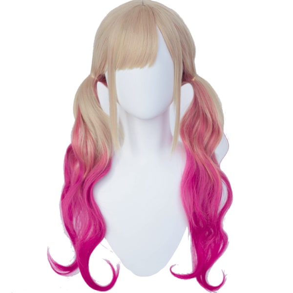 Peruk Långt lockigt hår Gyllene rosa gradient