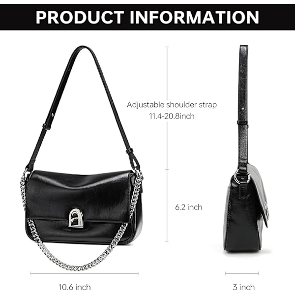 Läder Crossbody Väska för Kvinnor Liten Axelväska med Justerbar Rem Trendig Designer Handväskor svart