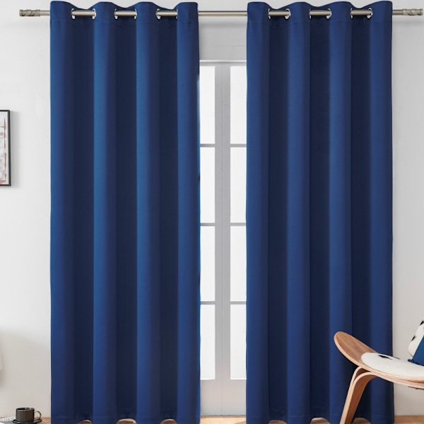 Mörkläggningsgardiner Mörkläggningsgardiner för sovrum - 2 paneler, mörkläggningsgardiner för vardagsrum, bakflik och stångficka Navy Blue 100 * 130cm