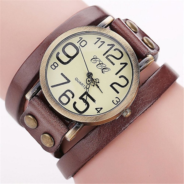 Ccq Vintage Cow Leather Armband Watch Herr Dam Armbandsur Quartz Co Y