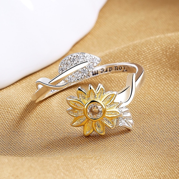Eternity Sunflower Söt Leaf Open Ring Förlovningsvänskapsringar för tjej
