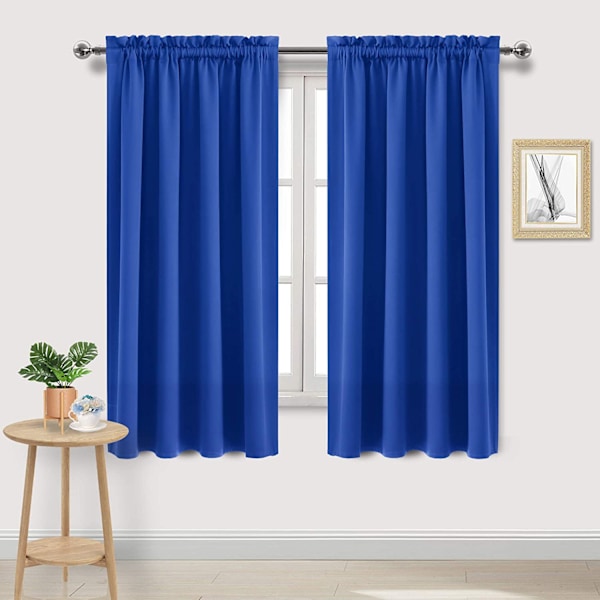 Mörkläggningsgardiner för sovrum – Gardinstångsficka, termiskt isolerade, energibesparande draperier för vardagsrum och kök, 2 paneler blue 132X137cm