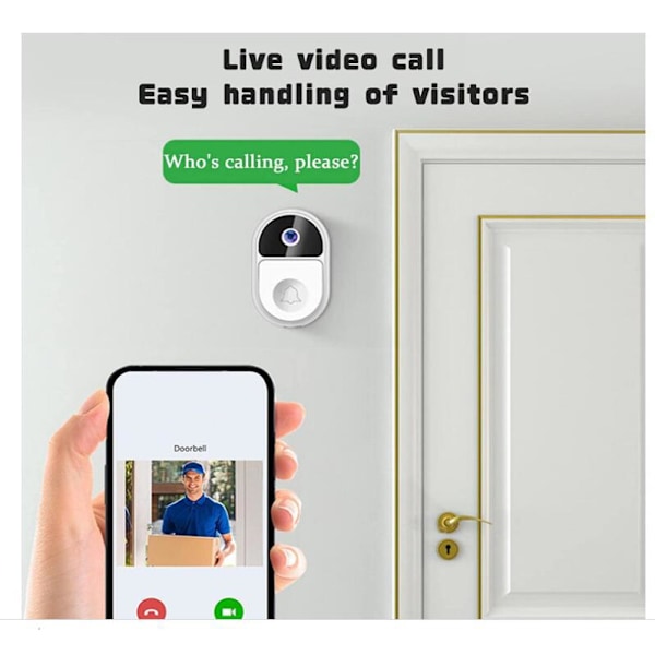 Smart Video Dörrklocka 1080P WiFi Kamera 2-vägs Video Intercom Utomhus Trådlös Dörrklocka Smart Life APP Säkerhetsskydd - Vit