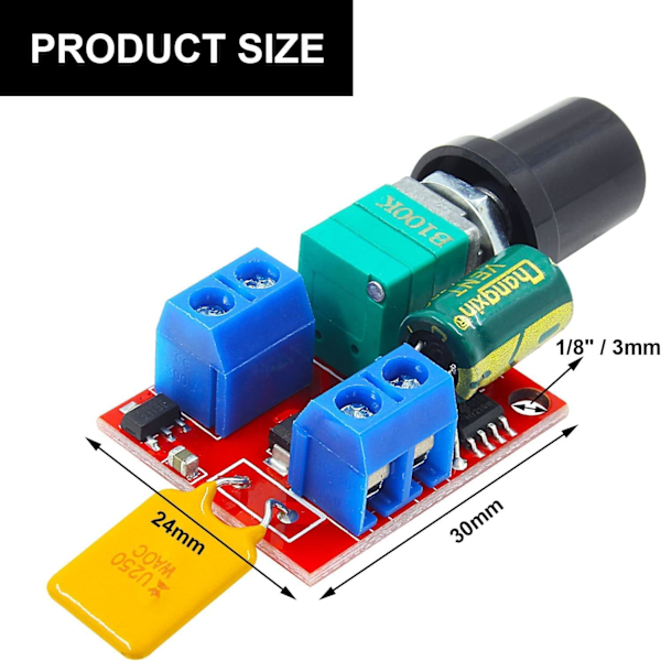 4 st Mini DC-motor PWM-hastighetsregulator, DC 5V-35V 5A Hastighetsjusterbar Växlingsmodul, 6V 12V 24V Variabel Spänningsregulator Dimmer Styrenhet