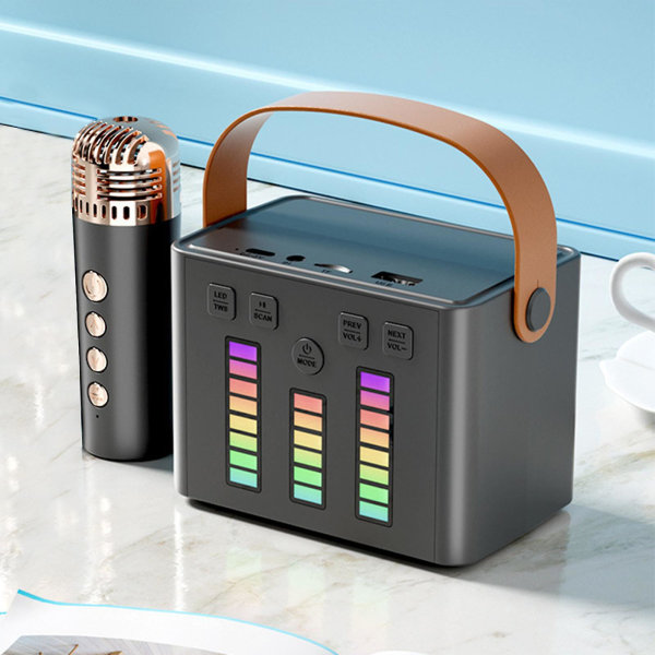 Nytt Bluetooth karaoke ljudsystem med mikrofon, Bluetooth högtalare led pickup ljus, flera ljustransformationer, med en mikrofon, utomhus Spe.