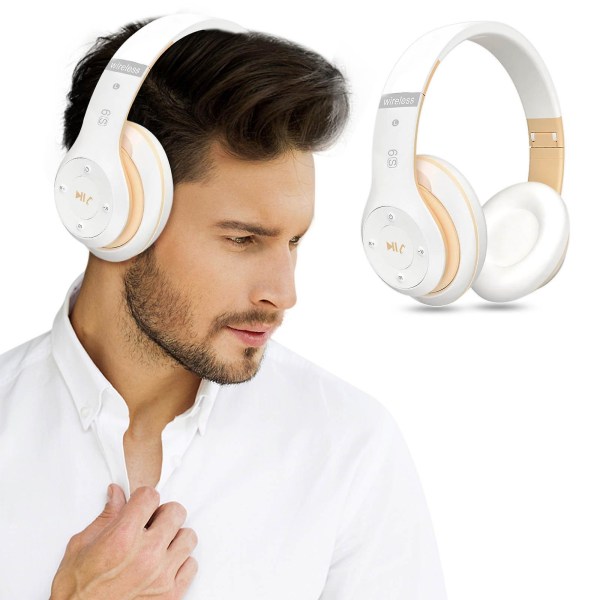 Huvudburna Bluetooth hörlurar, trådlöst stereohörlurskort, radiosamtalsfunktion, affärshörlurar White
