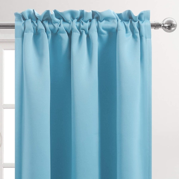 Mörkläggningsgardiner för sovrum – Gardinstångsficka, termiskt isolerade, energibesparande draperier för vardagsrum och kök, 2 paneler Light blue 96X213cm