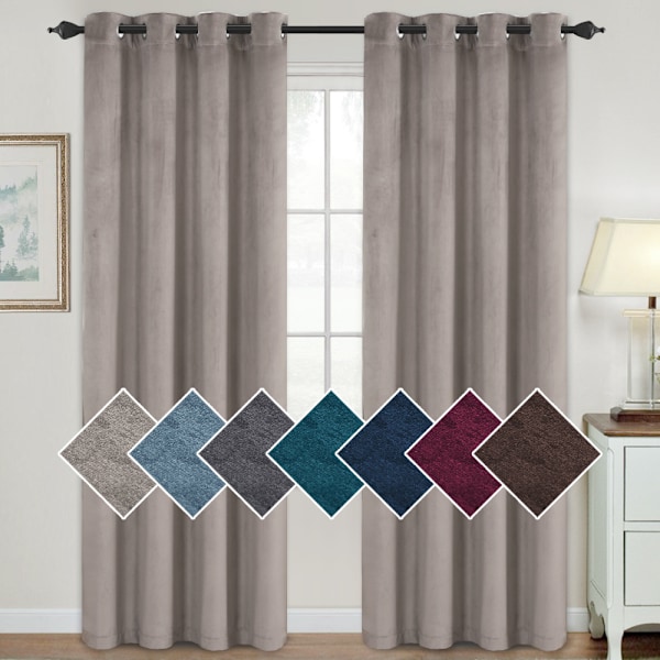 Lyxiga Sammetsgardiner för Vardagsrum Mörkläggande Supermjuk Sammet Texturerad Fönstergardin Draperier Termiskt Isolerad Ögla Dekoration 2 Paneler Taupe Width132cm x Height243cm