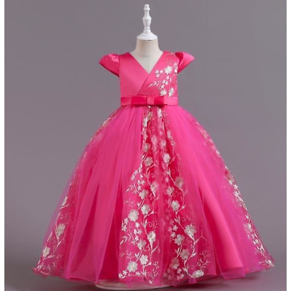 Prinsessklänning för flickor, lång spetsklänning för barn, prestationsklänning för flickor Rose 120