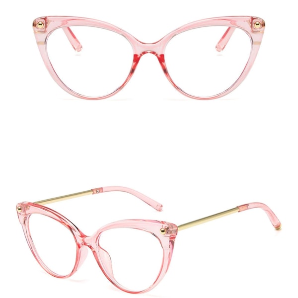 European Cat Eye Glasögon med stor ram Leopard Print Design Universal för kvinnor Transparent Pink