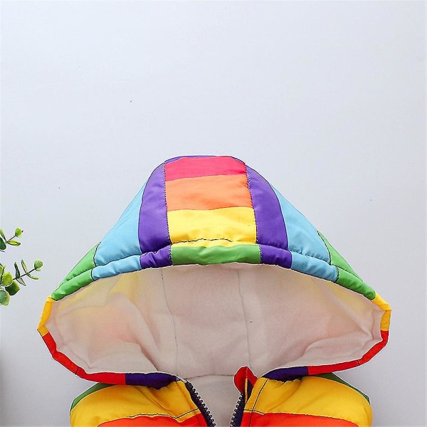Vinterpufferjacka för barn med huva Regnbågsfärg Hooded kort kappa 120cm