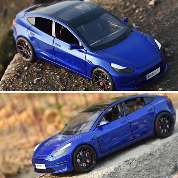 1/24 Skalig Diecast Bilmodell 3, Legering Diecast Leksaksbilar Drag tillbaka Leksaker med Ljud & Ljus, Fordon Leksaker för Barn Present Bilälskare Samling blå