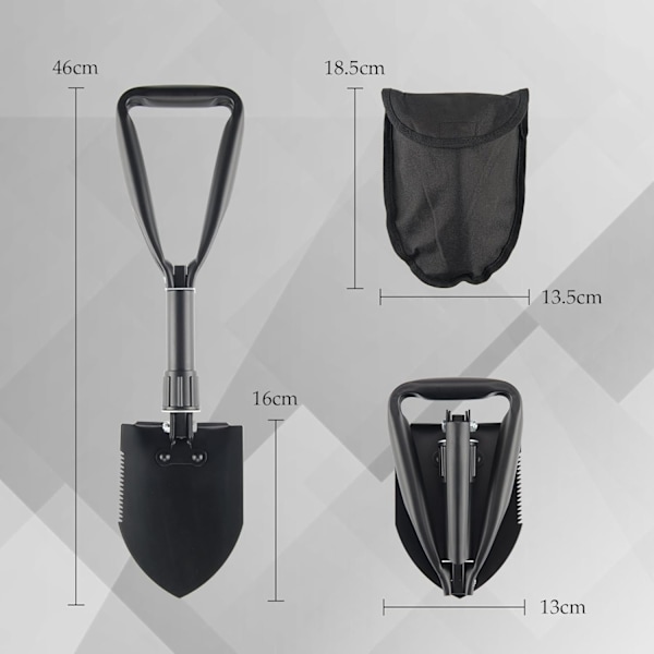 Mini Fällbar Campingspada, 46cm Överlevnadsspade med Sågkant för Grävning Ryggsäcksträning Vandring, Bärbar Grävspade Vikbar Stål