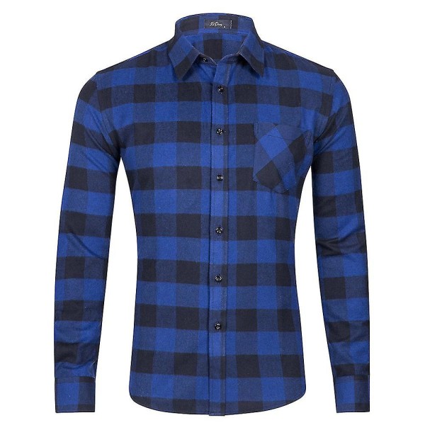 Rutig flanellskjortor för män Långärmad Casual Button Down Slim Fit Outfit blue 2XL
