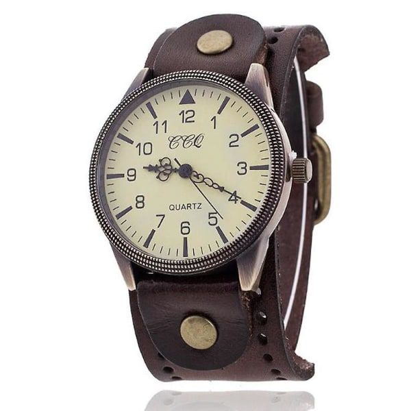 Ccq Leather Vintage Watch Herr Dam Armbandsur Quartz G