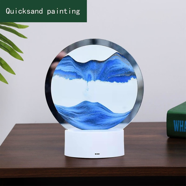 Tredimensionell bordslampa för sandmålning, rörligt timglas, dekorativ omgivande lampa, kvicksandsbordslampa i vardagsrummet i sovrummet (15 ml) Blue