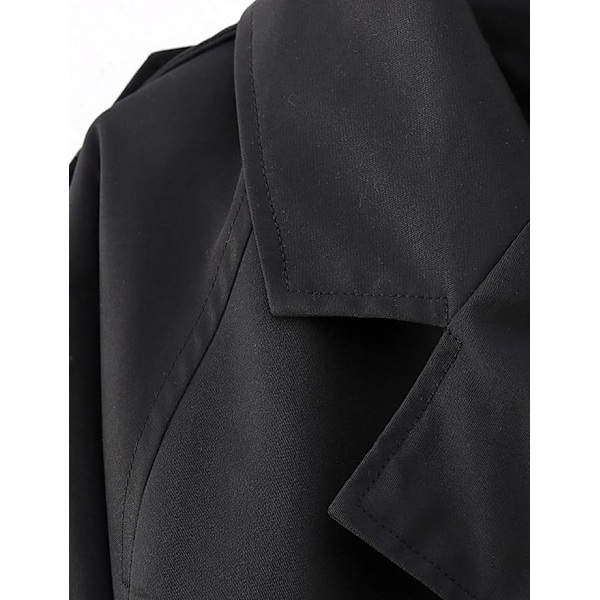 Kvinnors Kort Jacka Långärmad Bältad Trenchcoat Enfärgad black M
