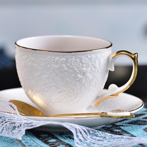 Vit keramisk kaffemugg och fat Set Afternoon Tea Cup och sked Mugg 1c76 |  Fyndiq
