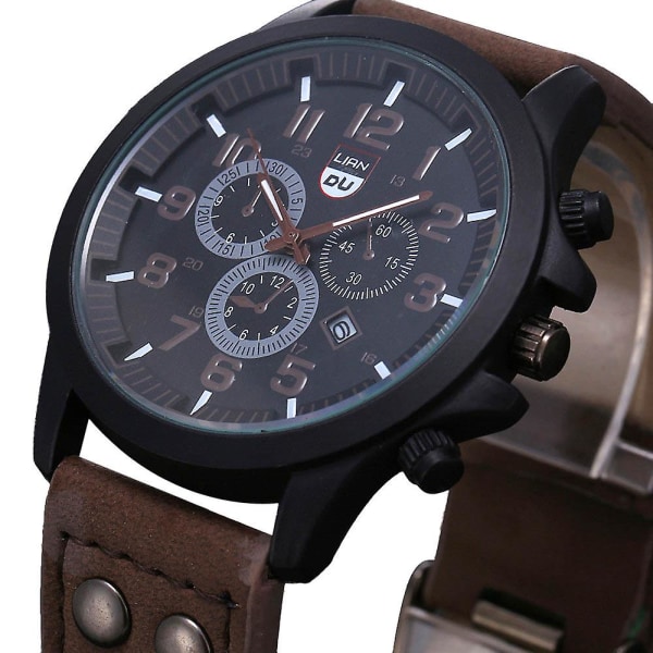 Military Leather Date Quartz Analog Quartz Armbandsur för män T