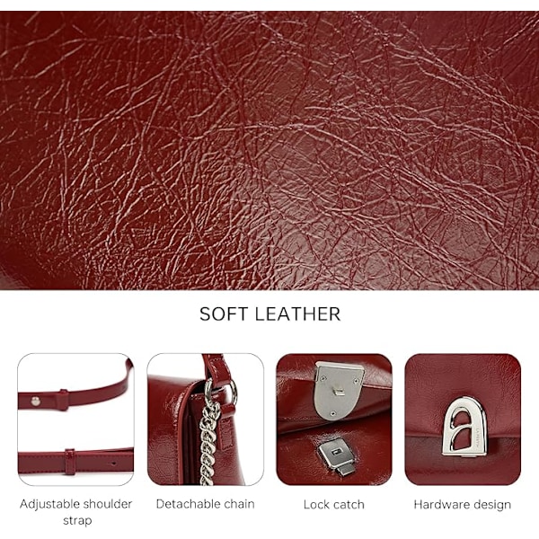 Läder Crossbody Väska för Kvinnor Liten Axelväska med Justerbar Rem Trendig Designer Handväskor röd