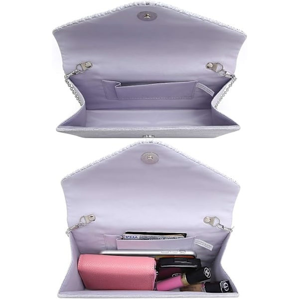 Damkvällsklänning Frosted Satin Clutch Väska Crossbody Handväskor Fest Bal Bröllop Kuvert Silver
