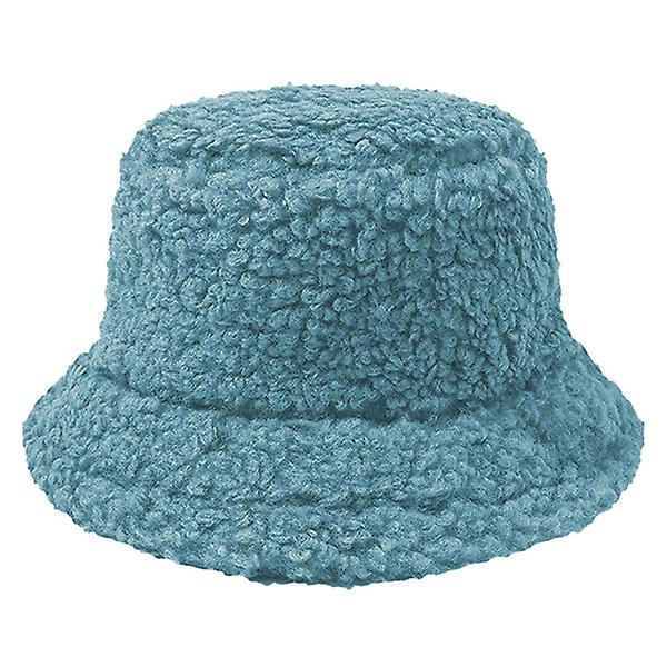 Dammode höst och vinter plysch bucket hatt [blå]