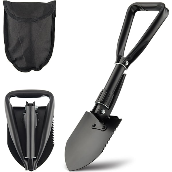 Mini Fällbar Campingspada, 46cm Överlevnadsspade med Sågkant för Grävning Ryggsäcksträning Vandring, Bärbar Grävspade Vikbar Stål
