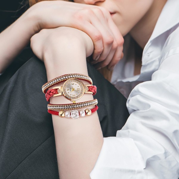 Damklockor Mode Vintage Weave Wrap Quartz Armbandsur Watch För Damer S