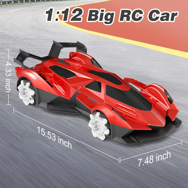 Lamborghini Fjärrstyrd Bil för Pojkar Drift RC Bilar med 360° Rotation, Spray, Musik & Ljus 1:12 Laddningsbar RC Bil Leksaker 10-12km/h Sport Race Leksaksbilar röd
